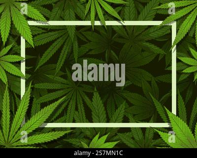 Grüner Hanfrahmen. Marihuana Blätter Grenze, medizinische Drogen und Cannabis Dekoration Vektor Illustration Hintergrund. Rechteckiger Hintergrund mit Laub von wilden Heilpflanzen, Ganja-Vegetation. Grüner Hanfrahmen. Marihuana Blätter Grenze, medizinische Drogen und Cannabis Dekoration Vektor Illustration Hintergrund Stock Vektor