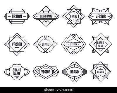 Geometrische Etiketten. Geometrisches Abzeichen, minimalistische Dreiecke und abstrakte Design-Formen-Label. Authentisches geometrisches Logo, Umrissaufkleber. Symbolsatz für isolierte Vektorabbildungen. Geometrische Etiketten. Geometrisches Abzeichen, minimale Dreiecke Kunst und abstrakte Design Formen Label Vektor Illustration Set Stock Vektor