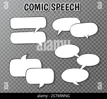 Comic-Sprechblasen-Sammlung auf transparentem Hintergrund. Stock Vektor