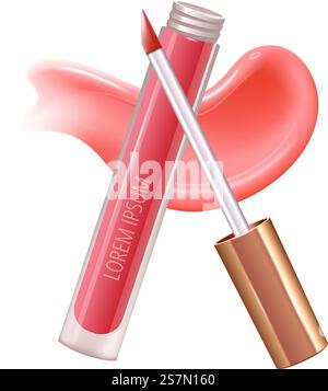 Make-up-Set für Lippen mit realistischem Cremeausstrich, realistischem flüssigem Lippenstift. Vektor. Make-up-Set für Lippen mit realistischem Cremeausstrich, realistischem flüssigem Lippenstift. Stock Vektor
