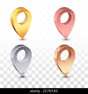 3D Pin Navigation elegantes Metallic glänzendes Roségold Silber Bronze Chrom Collection Set Stock Vektor