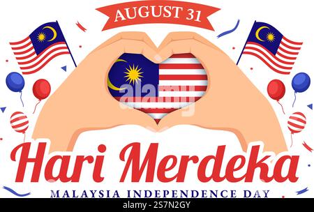 Malaysia Independence Day Vector Illustration am 31. August mit Waving Flag in National Holiday Flat Cartoon Hand Drawn Background Templates Stock Vektor