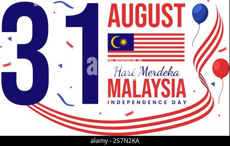 Malaysia Independence Day Vector Illustration am 31. August mit Waving Flag in National Holiday Flat Cartoon Hand Drawn Background Templates Stock Vektor