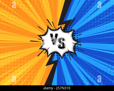 Comic Fighting Cartoon Hintergrund. Blau Vs Gelb. Vektorabbildung. Stock Vektor