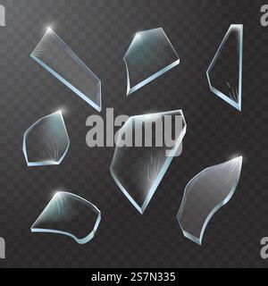 Glasscherben. Zersplittertes Glas auf transparentem Hintergrund. Realistische Vektordarstellung EPS 10. Glasscherben. Zersplittertes Glas auf transparentem Hintergrund. Realistische Vektordarstellung Stock Vektor