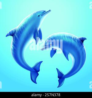 Schöner Delfin, der zusammen in der Unterwasserwelt spielt, 3D-Illustration. Wunderbarer Delfin in der Unterwasserwelt Stock Vektor