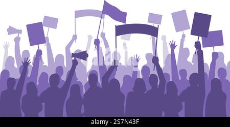 Aktivisten protestieren. Politische Aufstände Schilder Banner, Leute mit Protesten Plakate und Manifestationsbanner. Jobs Aktivist Streik, Vegetarier treffen oder feministische Demonstrationsvektor Illustration. Aktivisten protestieren. Politische Aufstände Zeichen Banner, Leute halten Proteste Plakate und Manifestationsbanner Vektor Illustration Stock Vektor