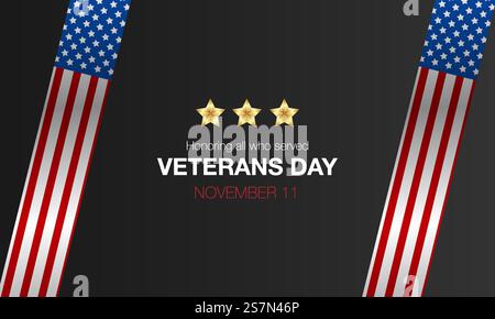 Zu Ehren aller, die gedient haben, danke Veteranen, Veteranentag, 11. November. USA-Bänder und -Flaggen Stock Vektor