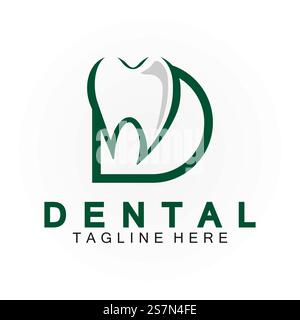 Anfangsbuchstabe D mit Dental Symbol geformt in Vektor Logo Design Illustration geeignet für Zahngesundheit, Klinikzahnarzt, Zahnpflege. Stock Vektor