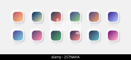 Moderne lebendige Farbe verschiedene helle Verläufe für UI UX Design auf weißem Neumorphen Hintergrund eingestellt Stock Vektor