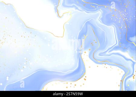 Türkisfarbener und blauer flüssiger Aquarellhintergrund mit goldenen Glitzerlinien. Pastellfarbe Cyan Marmor Alkohol Zeichnen Effekt mit Goldfolienrissen. Vektor-Illustration abstrakter flüssiger Kunsthintergründe. Türkisfarbener und blauer flüssiger Aquarellhintergrund mit goldenen Glitzerlinien. Pastellfarbe Cyan Marmor Alkohol Zeichnen Effekt mit Goldfolienrissen. Vektor-Illustration abstrakter flüssiger Kunsthintergründe Stock Vektor
