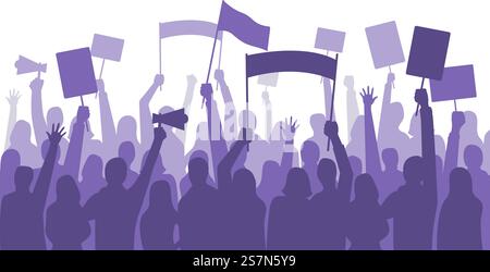 Aktivisten protestieren. Politische Aufstände Schilder Banner, Leute mit Protesten Plakate und Manifestationsbanner. Jobs Aktivist Streik, Vegetarier treffen oder feministische Demonstrationsvektor Illustration. Aktivisten protestieren. Politische Aufstände Zeichen Banner, Leute halten Proteste Plakate und Manifestationsbanner Vektor Illustration Stock Vektor