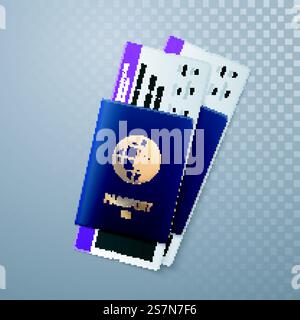 Internationale Reisepässe mit Flugpässen isoliert auf transparentem Hintergrund Stock Vektor