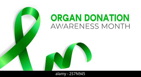 Realistische Vektorillustration des grünen Farbbandes. Organspende, Leberkrebs, psychische Gesundheit und andere Krankheitsverhütungszeichen. Realistische Vektorillustration des grünen Farbbandes. Organspende, Leberkrebs, psychische Gesundheit und andere Krankheitsverhütungszeichen Stock Vektor
