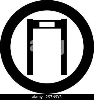 Metalldetektorbogen Flughafen Rahmen Steuerungskonzept Symbol im Kreis rund schwarz Farbe Vektor Illustration Bild Solid Umriss Stil einfach. Metalldetektorbogen Flughafen Rahmen Steuerungskonzept Scanner Sicherheit Technologie Bogensymbol im Kreis rund schwarz Farbe Vektor Illustration Bild solide Umrissstil Stock Vektor