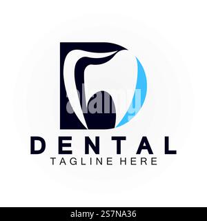 Anfangsbuchstabe D mit Dental Symbol geformt in Vektor Logo Design Illustration geeignet für Zahngesundheit, Klinikzahnarzt, Zahnpflege. Stock Vektor