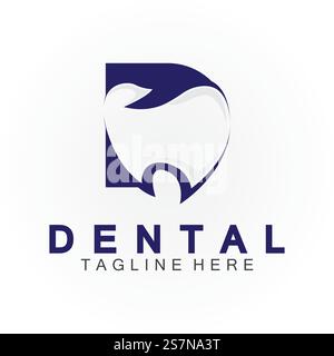 Anfangsbuchstabe D mit Dental Symbol geformt in Vektor Logo Design Illustration geeignet für Zahngesundheit, Klinikzahnarzt, Zahnpflege. Stock Vektor
