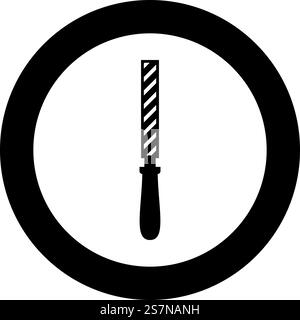 Handfeile Werkzeug Raspel Instrument Symbol im Kreis rund schwarz Farbe Vektor Illustration Bild einfarbig Umriss Stil einfach. Handfeile Werkzeug Raspel Instrument Symbol im Kreis rund schwarz Farbe Vektor Illustration Bild einfarbig Umrissstil Stock Vektor