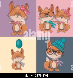 Set aus süßen Cartoon-Füchsen im modernen, einfachen, flachen Stil. Vektordarstellung Stock Vektor
