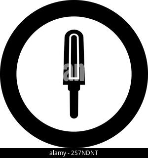 Handmetalldetektor hielt persönliche Flughafen Sicherheit Konzept Scanner Symbol im Kreis rund schwarz Farbe Vektor Illustration Bild solide Umrissstil einfach. Handmetalldetektor hielt persönliche Flughafen Sicherheit Konzept Scanner Symbol im Kreis rund schwarze Farbe Vektor Illustration Bild solide Umrissart Stock Vektor