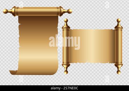 Alte Schriftrollen und Pergamente aus Papier mit Halter Stock Vektor
