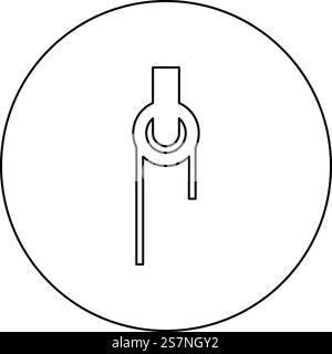 Seilwinde mit Seilrolle Konstruktion Kletterblock Ausrüstung Riemenscheibensymbol im Kreis rund schwarz Farbe Vektor Illustration Bild Umriss Kontur Linie dünne Art einfach. Seilwinde mit Seilrolle Konstruktion Kletterblock Ausrüstung Riemenscheibensymbol im Kreis rund schwarz Farbe Vektor Illustration Bild Umriss Kontur Linie dünne Art Stock Vektor