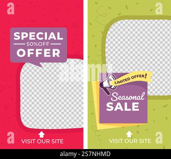 Saisonales Angebot und Sonderangebot für Kunden im Geschäft oder Geschäft. Werbebanner oder Werbung mit Rahmen und transparentem Hintergrund. Begrenztes Angebot vom Markt. Vektor in abgewickelter Form. Sonderangebot, Rabatt für Kunden, saisonaler Verkauf Stock Vektor