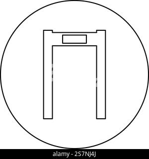 Metalldetektorbogen Flughafen Rahmen Steuerungskonzept Symbol im Kreis rund schwarz Farbe Vektor Illustration Bild Umriss Kontur Linie dünn Stil einfach. Metalldetektorbogen Flughafen Rahmen Steuerungskonzept Scanner Sicherheit Technologie Bogensymbol im Kreis rund schwarz Farbe Vektor Illustration Bild Umriss Kontur Linie dünn Stil Stock Vektor
