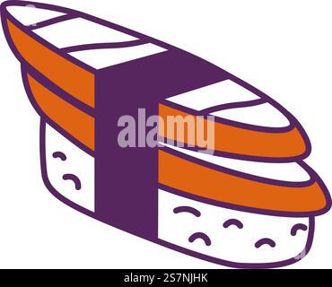 Unagi aus Fisch, Algen und gepresstem gekochtem Reis. Traditionelle japanische Gerichte und Rezepte zum Essen. Asiatische Küche, Sushi-Sorten. Auswahl an Restaurantmenüs. Vektor in abgewickelter Form. Sushi Unagi, japanische Rezepte und Gerichte Stock Vektor