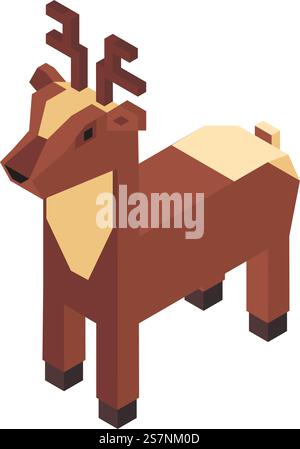 Geometrische Tierfigur oder Spielzeug, isoliertes Spielzeug mit quadratischem Design. Spiel für Kinder, eine animalische Figur zum Spielen. lego-Element, Fauna oder Zoo-Charakter für Kinder. Vektor in abgewickelter Form. Hirschfigur oder Spielzeug, niedliche Tiergeometrie Stock Vektor