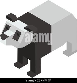 Quadratisches oder pixeliges Pandatier, isolierte Figur der asiatischen Fauna. Niedlicher Bär mit weißem und schwarzem flauschigem Fell, pelzige Persönlichkeit. Spielzeug oder Spielzeug für Kinder. Vektor in abgewickelter Darstellung. Tierfigur, quadratisches Pandabuck oder Spielzeug Stock Vektor
