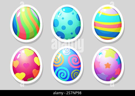 Set mit Ostereiern-Aufklebern, flachen Design-Symbolen. Vektorabbildung Stock Vektor
