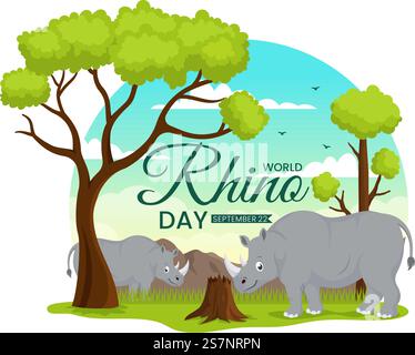 World Rhino Day Vector Illustration am 22. September für Liebhaber und Verteidiger von Nashörnern oder Tierschutz in flachen, handgezeichneten Cartoon-Vorlagen Stock Vektor