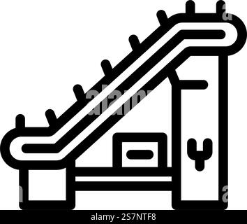 Symbolvektor für die Fertigungsingenieurlinie für Förderbänder. Schild für den Hersteller von Förderbändern. Schwarze Abbildung des isolierten Kontursymbols. Illustration des Symbols für die Ingenieur-Fertigungslinie für Förderbänder Stock Vektor