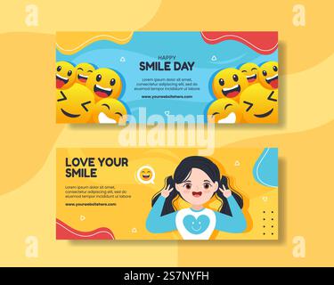 Smile Day Horizontales Banner Flat Cartoon Handgezeichnete Vorlagen Hintergrund Illustration Stock Vektor