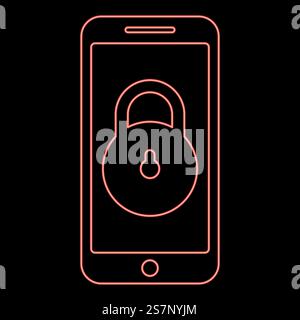 Neon Smartphone Schloss persönliche Daten Sicherheit Cyber Zugang Konzept Telefon gesperrt Handy Vorhängeschloss verwenden rote Farbe Vektor Illustration Bild flache Art Licht. Neon Smartphone Schloss persönliche Daten Sicherheit Cyber Zugang Konzept Telefon gesperrt Handy Vorhängeschloss Verwenden Sie rote Farbe Vektor Illustration Bild flach Stil Stock Vektor