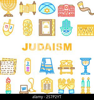 judentum Religion jüdische Ikonen setzen Vektor. jüdisches israel, Synagoge hanukka, Star hanuka, Volk, israelisches hebräisch, holocaust judaismus Religion jüdische Farblinien Illustrationen. judentum Religion jüdische Ikonen setzen Vektor Stock Vektor