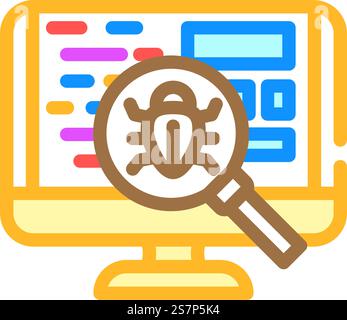 Farbsymbolvektor für Debugging-Code-Software. Debugging-Code-Software-Signatur. Isolierte Symboldarstellung. Abbildung des Farbsymbolvektors für Debugging-Code-Software Stock Vektor