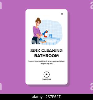 Sauberes Waschbecken Reinigung Badezimmer Vektor. Hausreiniger, Hygiene Haushalt, Waschmittel Person reinigen Waschbecken Reinigung Badezimmer Web flache Karikaturillustration. Sauberes Waschbecken Reinigung Badezimmer Vektor Stock Vektor