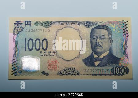 Taipeh, Taiwan-20. Januar 2025 Japanische 1000-Yen-Banknote auf einer Seite Stockfoto