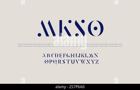 Abstrakte, moderne Alphabet-Schriften. Modernes, kreatives Alphabet. Schriftart der Zukunft. Stilisierte abstrakte Schrift und Alphabet. Minimalistische Schriftart mit Punkten. Stock Vektor