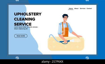 Ausrüstung Polster Reinigung Service Vektor. Sauberer Reiniger, Hausmöbel, schmutzige Bettausstattung Polster Reinigungsservice Web flache Karikaturabbildung. Ausrüstung Polster Reinigung Service Vektor Stock Vektor
