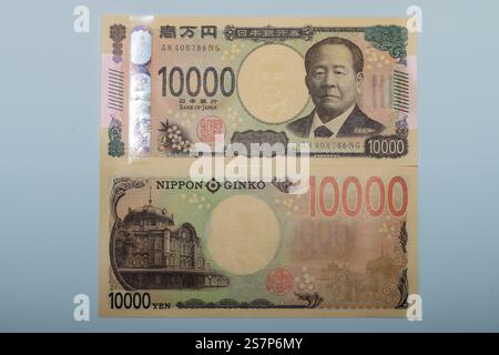 Taipeh, Taiwan-20. Januar 2025 Japanische 10000-Yen-Banknote Vorder- und Rückseite Stockfoto