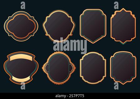 Satz leerer dunkler Schilde. Schildformen. Vintage Vektorrahmen für Embleme, Etiketten, Insignien. Satz leerer dunkler Schilde. Schildformen. Vintage-Rahmen für Embleme, Etiketten, Insignien Stock Vektor