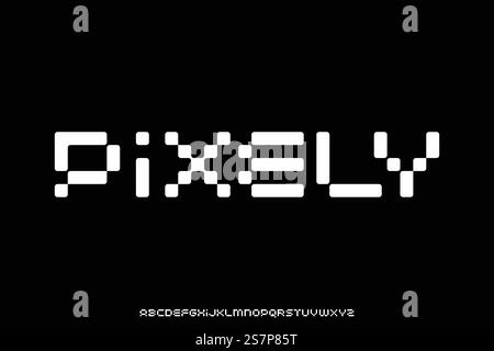 Moderne abstrakte Pixel oder Punkte im Alphabet zeigen die Schriftartvektordarstellung mit abgerundeter Kante an. Stock Vektor