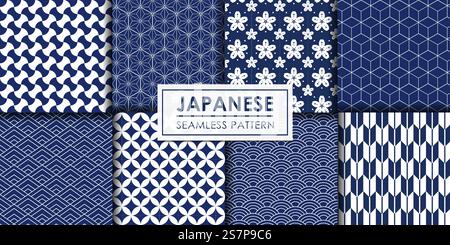 Japanische nahtlose Mustersammlung, dekorative Tapete. Stock Vektor