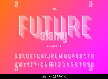 Trendige Schriftart der Zukunft mit Schatten. Schriftart Moderne Typografie ohne Serifenstil für T-Shirt, Promotion, Partyposter, Logo, Konzept, Verkaufsbanner, Druck, Dekoration, Stempel. Vektor 10 EPS. Trendige Schriftart der Zukunft mit Schatten Stock Vektor