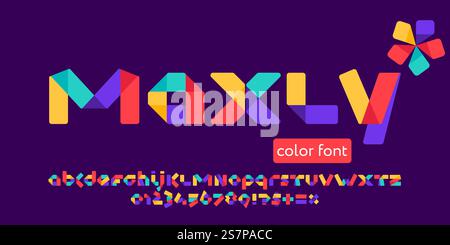 Alphabet aus überlappenden Linien. Vektor Papier mehrfarbige Origami Stil Symbole Set. Perfekt für farbenfrohe Applikationen, Kinderdesign, lebendige Werbung, Mosaikverpackungen, Multimedia-Identität. Stock Vektor
