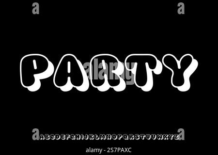 Einzigartige, dekorative Schrift im Retro-Stil zeigt die Schriftvektordarstellung an. Auffälliger, dickköpfiger Typographiestil Stock Vektor