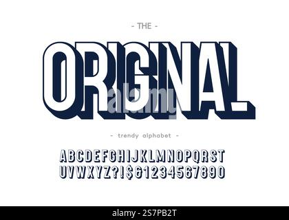 Vektor Original trendige Alphabet bold Stil für Logo, Dekoration, Partyposter, T-Shirt, Buch, Grußkarte, Verkaufsbanner, Druck auf Stoff. Coole Schriftart 3D moderne Typografie. Trendige Schriftart. 10 Episoden Vector Original trendiger, trendiger Stil mit Alphabet Stock Vektor